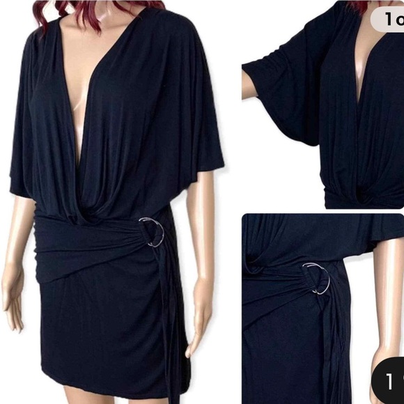 Free People Black Chelsea plunging v-neck dress euc women’s medium - Picture 2 of 9